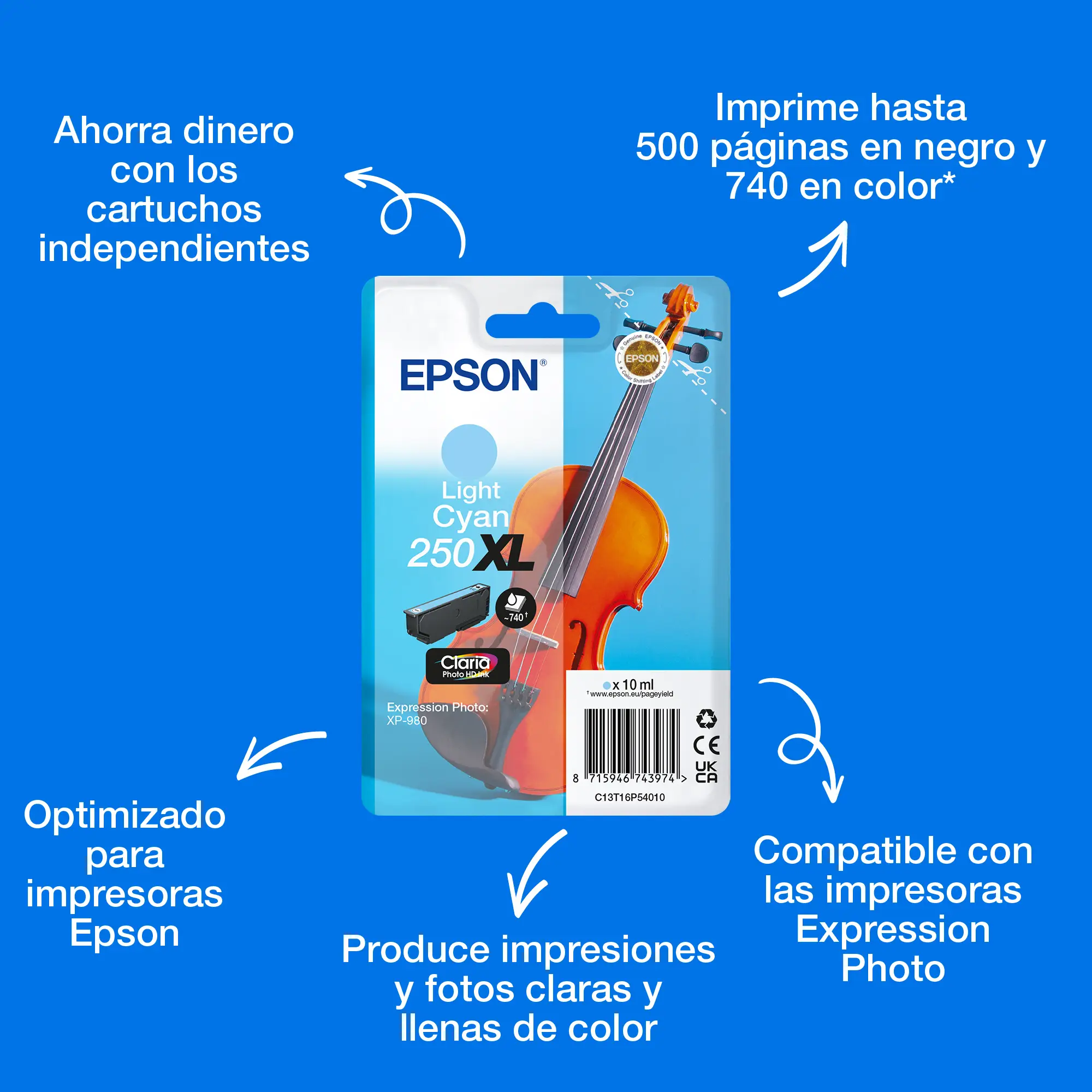 Pack individual de tinta Claria Photo HD 250XL Violin cian claro