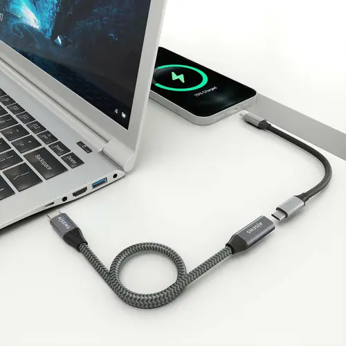 Cable USB 3.2 Gen2x2 Aluminio 20Gbps 8K@30Hz 5A 100W, Tipo USB-C/M-USB-C/H, Gris, 1.5 m - Imagen 4