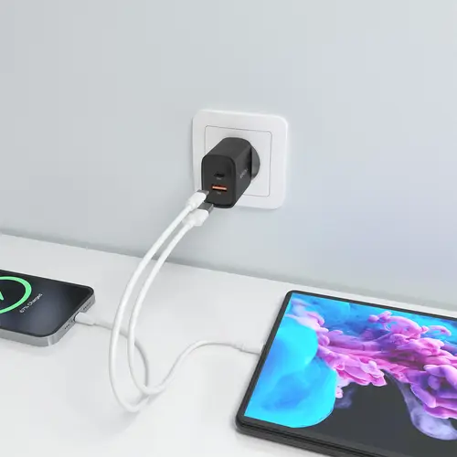 Cargador GaN 30W, 1xUSB-C PD3.0 QC4.0, 1xUSB-A QC3.0, Negro - Imagen 5
