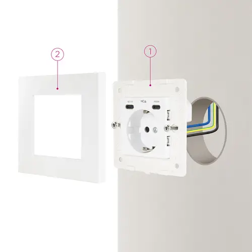 Base de enchufe de pared tipo schuko con 2 USB-C PD - Max. 3.4A, Blanco - Imagen 4