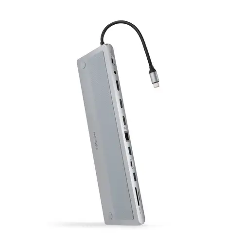 HUB USB-C 12 en 1, Conversor USB-C 3.1 a 3xUSB-A 3.0 + USB-C 3.0 + USB-C PD 100W + 2xHDMI 4K60Hz + DP 4K60Hz + RJ45 1Gbps + SD/TF 3.0 + Audio Jack 3.5, Aluminio, Gris, 18 cm - Imagen 1