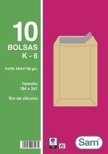 BOLSA SAM 184x261 KRAFT 80g PAQ.10 - Pack de 25 unidades