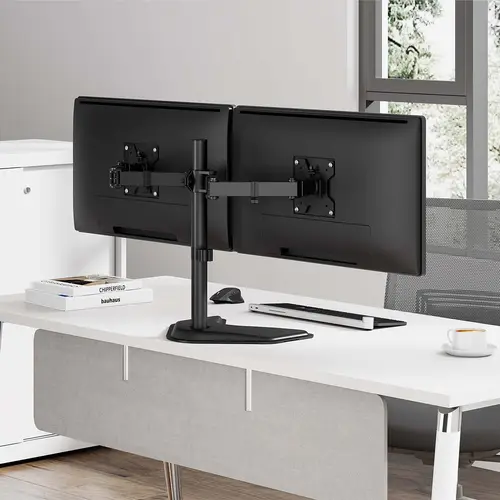 Soporte de mesa con peana eco giratorio e inclinable para monitor/TV 10kg (3 Pivotes, 2 Brazos) de 17-32, Negro - Imagen 4