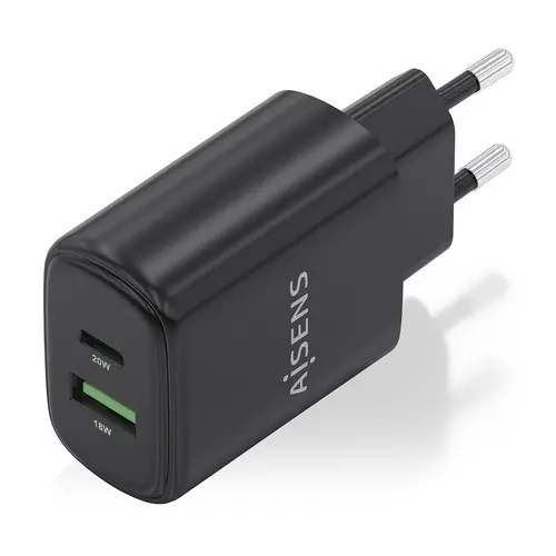 Cargador GaN 20W, 1xUSB-C PD3.0, 1xUSB-A QC3.0, Negro - Imagen 2