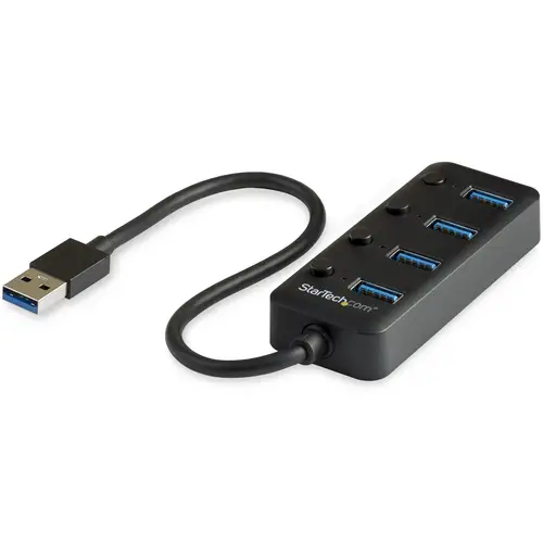 Hub Ladrón USB 3.0 4 Puertos - USB-A a USB 3.0 Tipo A con Interruptores Individuales de Encendido/Apagado - USB 3.2 Gen 1 SuperSpeed 5Gbps - Alimentado por el Bus USB - Portátil - Cable de 25cm - Imagen 1