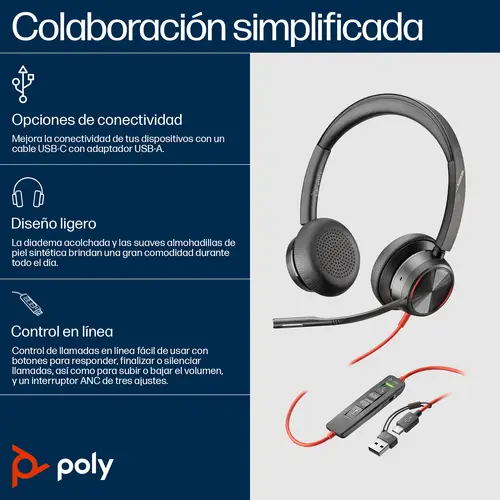 Auriculares estéreo Blackwire 8225 USB-C + Adaptador USB-C/A - Imagen 3