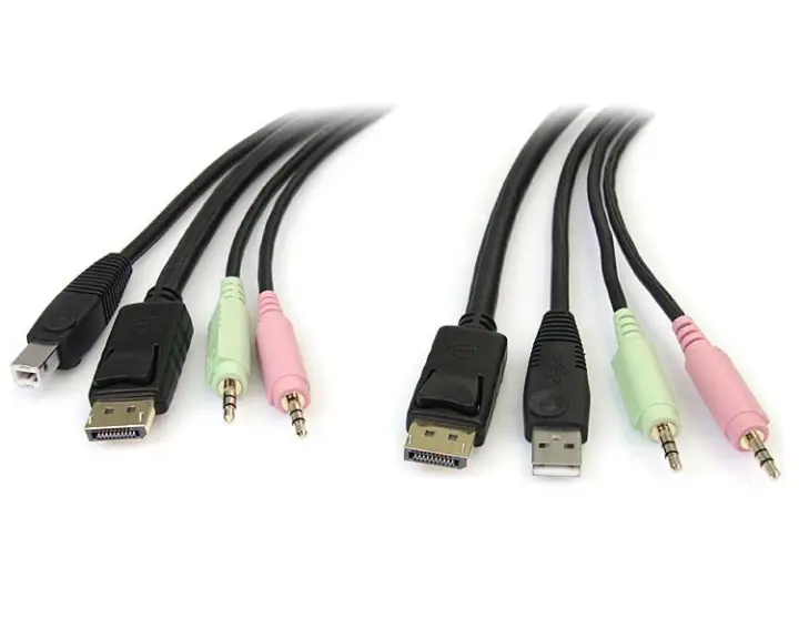 Cable Conmutador KVM USB DisplayPort 4 en 1 c/ Audio y Micrófono..