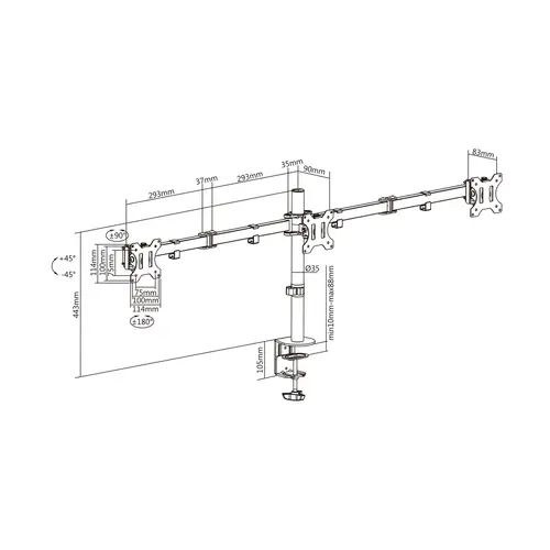 Soporte De Mesa Eco Giratorio E Inclinable Para 3 Monitores 7kg (3 Pivotes, 2 Brazos) De 13-27, Negro - Imagen 6