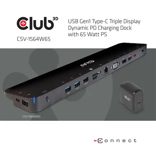 CSV-1564W65 base para portátil y replicador de puertos Acoplamiento USB 3.2 Gen 1 (3.1 Gen 1) Type-C Negro - Imagen 2