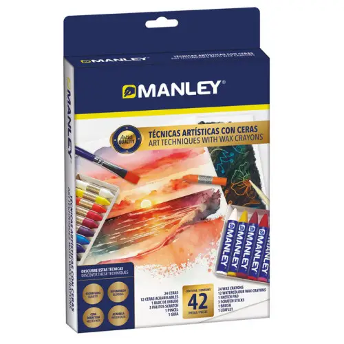 MANLEY SET DE TÉCNICAS ARTÍSTICAS CON CERAS CAJA 42 PIEZAS C/SURTIDOS