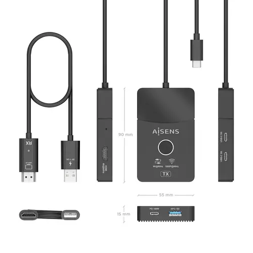 Docking USB-C a HDMI 1080P@60Hz (Inalámbrico) 30M, 1xHDMI 4K60HZ (Cable) 2xUSB-C 1xUSB-A 1xUSB-C PD 100W, Negro - Imagen 4