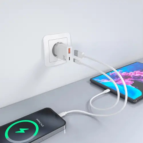 Cargador Ultra Delgado GaN 20W, 1xUSB-C PD3.0 QC4.0, 1xUSB-A QC3.0, Blanco - Imagen 5