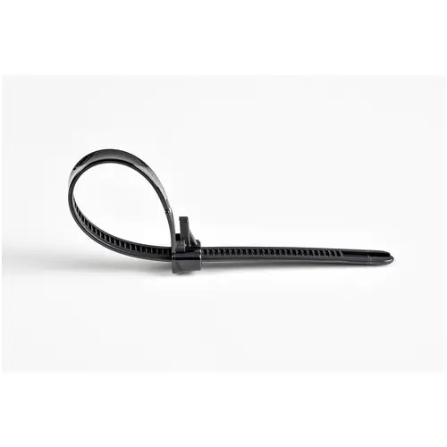 Bridas reutilizables de 20cm para cables - 7 mm de ancho, 50 mm de diámetro, soportan 22 kg de tensión, de nylon, para interior/ext., 94V-2/UL, paquete de 100 - negras - Imagen 4