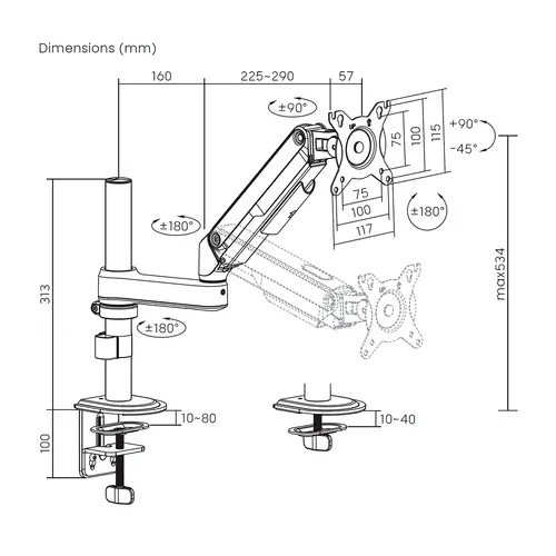 Soporte de Mesa Eco Contrapeso Giratorio e Inclinable para Monitor/TV 9kg (3 PIVOTES, 1 BRAZO) de 17-32, Blanco - Imagen 7