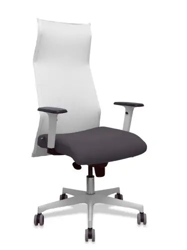 Sillón Sahuco blanco bali gris oscuro brazos blancos base blanca ruedas parqué 65mm