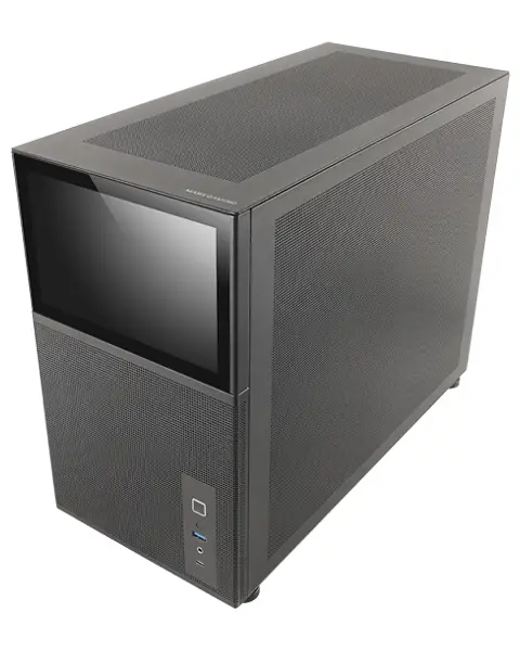 MC-LCD, Caja PC Compacta Micro-ATX, Pantalla LCD IPS 8", Rejilla Mesh Lateral, Superior y Frontal, Ventana Lateral Cristal Templado, Minitorre Gaming con Diseño de Panel Modular, Negro