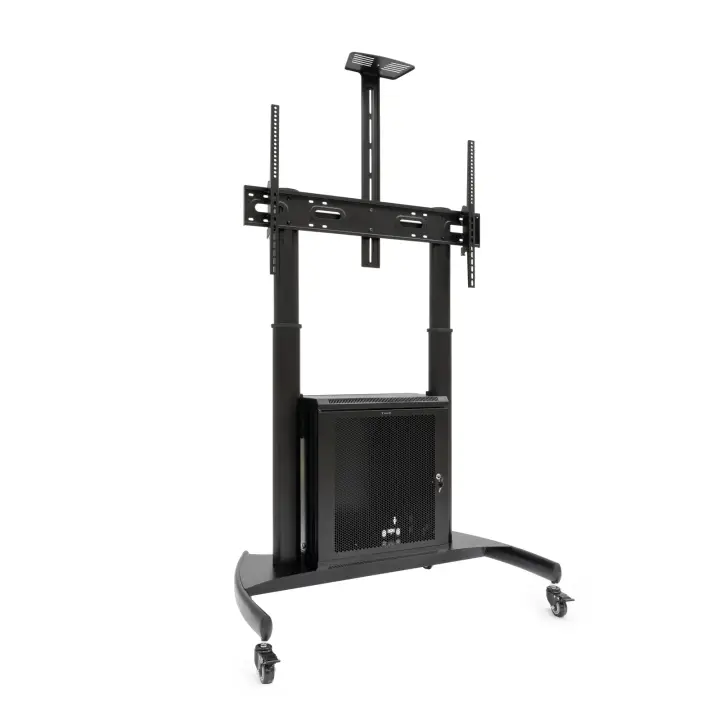 NARNIA Soporte de Suelo con Armario Multiusos + Accesorios Rack para Pantallas 60"- 100", Negro