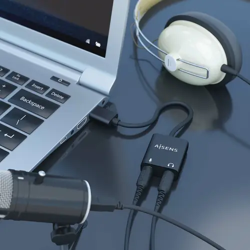 Conversor USB-A a Audio 48KHz, USB-A/M-2xJack 3.5/H, Negro, 10 cm - Imagen 4