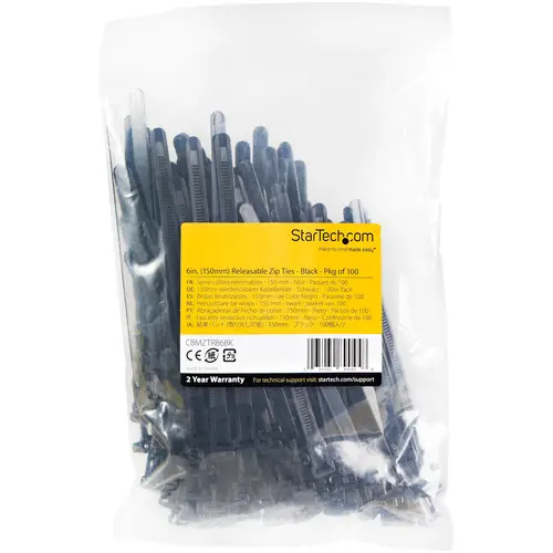 Bridas reutilizables de 15cm para cables - 7 mm de ancho, 35 mm de diámetro, soportan 22 kg de tensión, de nylon, para interior/ext., 94V-2/UL, paquete de 100 - negras - Imagen 5