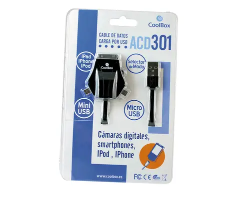 ACD 301 cable USB 1 m microUSB/miniUSB/Apple iPhone Negro - Imagen 1