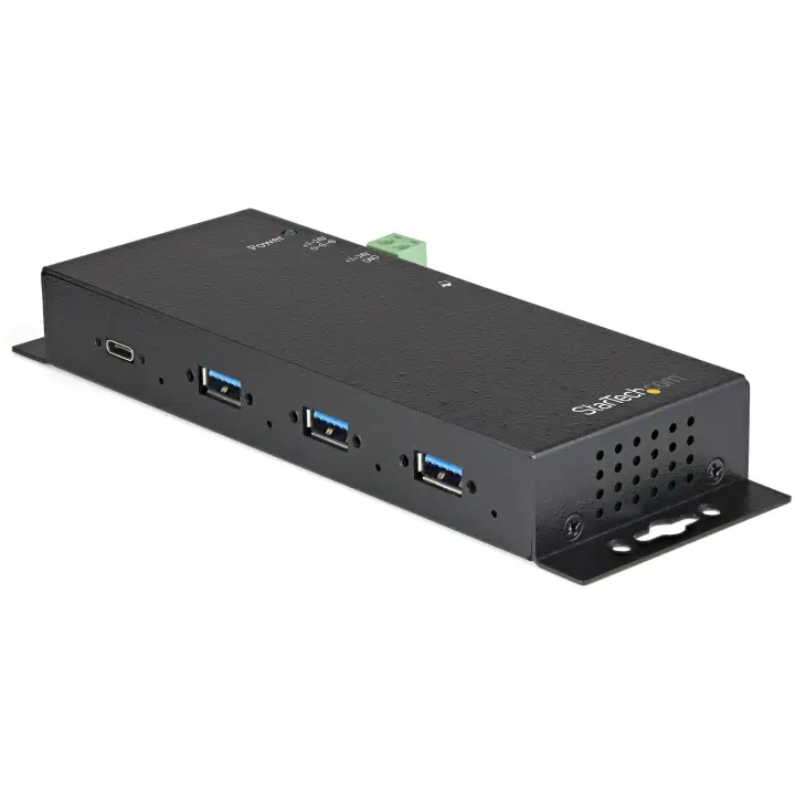 Hub USB-C de 4 Puertos de 10Gbps - Ladrón Concentrador USB Tipo C Industrial de Metal con 3 Puertos USB-A y 1 USBC - Protección ESD - Concentrador Autoalimentado USB 3.2 Gen 2