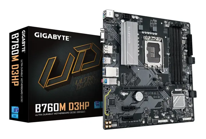 B760M D3HP Placa Base - Procesadores Intel Core de 14ª Generación, VRM de 4+1+1 fases, hasta 5600 MHz DDR5, 2xPCIe 4.0 M.2, LAN GbE, USB 3.2 Gen 1