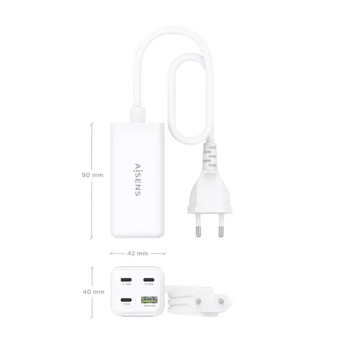 Cargador Sobremesa GaN 100W, 3x USB-C PD3.0 QC4.0 QC5.0, 1x USB-A QC3.0, Blanco - Imagen 4