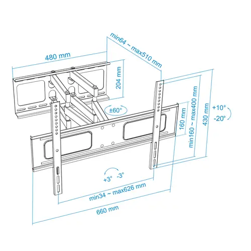 SOPORTE GIRATORIO E INCLINABLE PARA MONITOR / TV LCD, PLASMA DE 37-70, NEGRO - Imagen 11