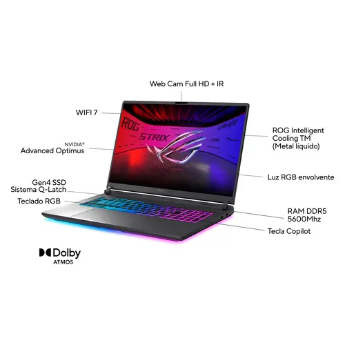 ROG Strix G18 G815JMR-S8051 - Ordenador Portátil Gaming de 18" WUXGA 144Hz (Intel Core i7-14650HX, 32GB RAM, 1TB SSD, NVIDIA RTX 5060 8GB, Sin Sistema Operativo) Gris Eclipse - Teclado QWERTY español - Imagen 3