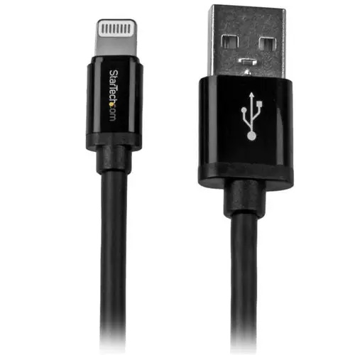 Cable 2m Lightning 8 Pin a USB A 2.0 para Apple iPod iPhone 5 iPad - Negro - Imagen 1