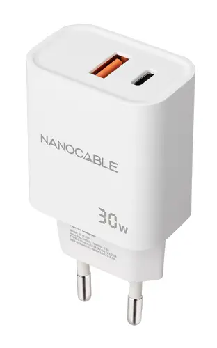Cargador USB-C/PD + USB-A/QC 30W, Blanco - Imagen 1