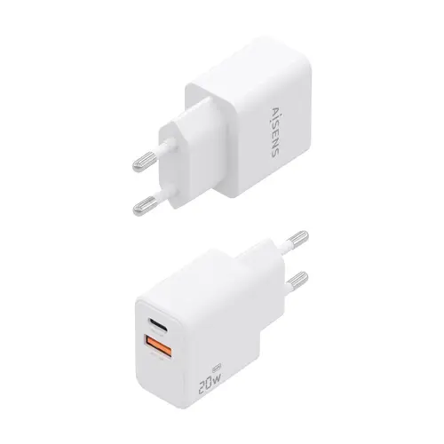 Cargador GaN 20W, 1xUSB-C PD3.0, 1xUSB-A QC3.0, Blanco - Imagen 3