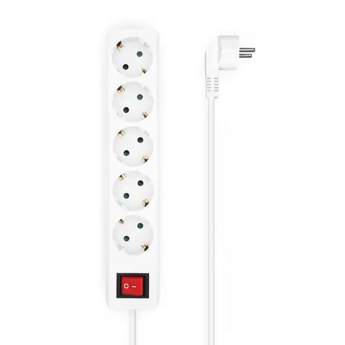Base Multiple 5 Tomas con Interruptor con Cable 3×1.5mm2, Blanco, 1.4 m - Imagen 1