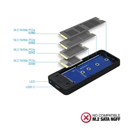 TQE-2280B caja para disco duro externo Caja externa para unidad de estado sólido (SSD) Negro M.2 - Imagen 4