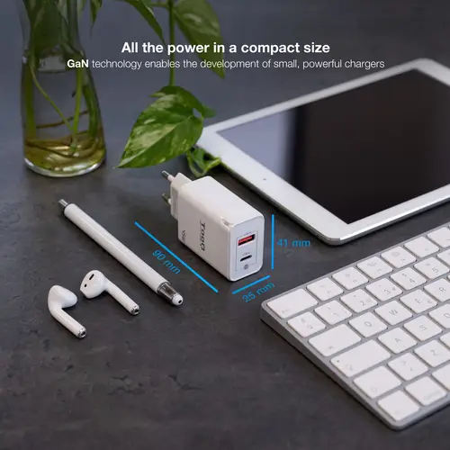 Cargador de Pared GaN USB-C/PD + USB-A/QC 45W, Blanco - Imagen 3