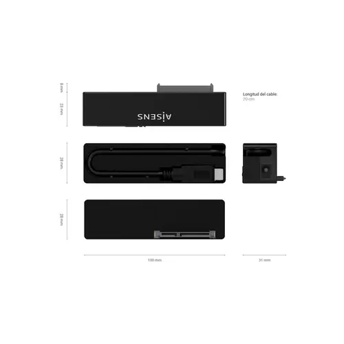 Adaptador ASE-35C02B SATA a USB-C USB 3.0/USB3.1 GEN1 para Discos Duros 2.5" y 3.5" con Alimentador, Negro - Imagen 4