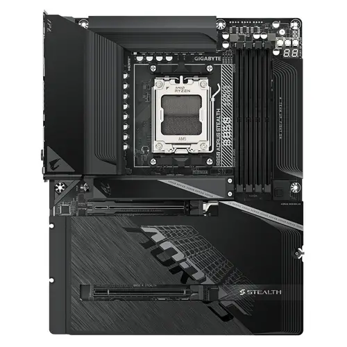 B850 AORUS STEALTH Placa Base  CPUs AMD Ryzen Serie 9000, VRM digital de 14+2+2 fases, hasta 8200 MHz DDR5 (O.C.), 2× M.2 PCIe 5.0 + 2× M.2 PCIe 4.0, Wi-Fi 7, LAN 5 GbE, USB 3.2 Gen 2 - Imagen 2