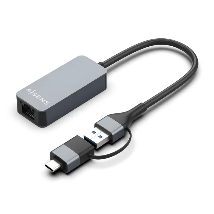 Conversor USB3.2 Gen1 USB-A+USB-C a Ethernet 2.5G 10/100/1000/2500 Mbps, Gris, 15cm
