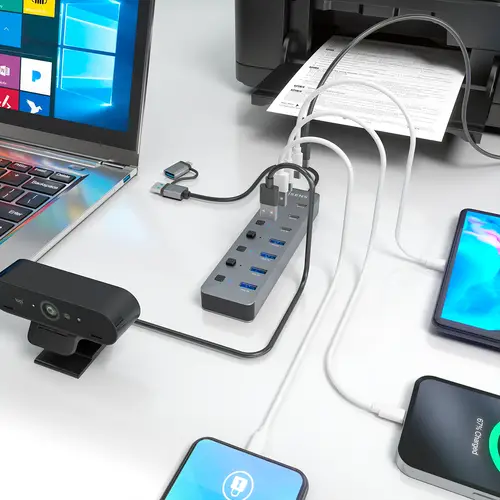 AISENS Hub USB3 1 Gen1 USB C USB A  USB C M USB A M 4xUSB A H 3xUSB C H 1xUSB C H ALIM   Gris  30cm - Imagen 5