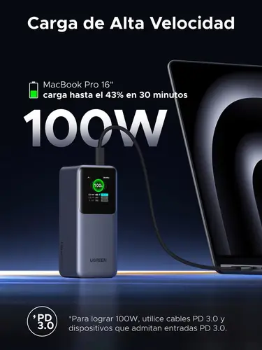 20000mAh 130W Fast Charging Powerbank Litio Gris - Imagen 14