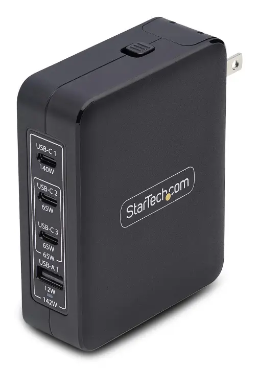 Cargador USB-C/USB-A de Pared GaN PD de 140W - 3x USB-C/1x USB-A - Cargador Internacional para Portátil MacBook/Dell XPS/Inspiron - Cargador USB Tipo C PD 3.1
