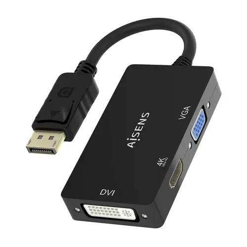 Conversor Displayport V1.2 a VGA/DVI/HDMI, DP 1.2/M-VGA/H-DVI/H-HDMI/H 4K, Negro, 15cm - Imagen 3