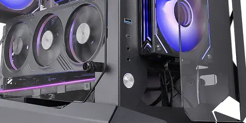 MC-EDGE, Caja Gaming ATX, Diseño Open Air, Triple Panel Cristal Templado, Semitorre PC Soporte Refrigeración Líquida Hasta 240mm, Sistema Gestión Cableado Interno, USB-C y USB 3.0, Negro - Imagen 3