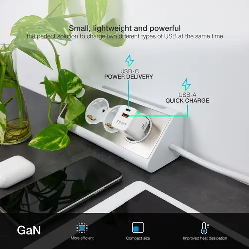 Cargador de Pared GaN USB-C/PD + USB-A/QC 30W, Blanco - Imagen 4