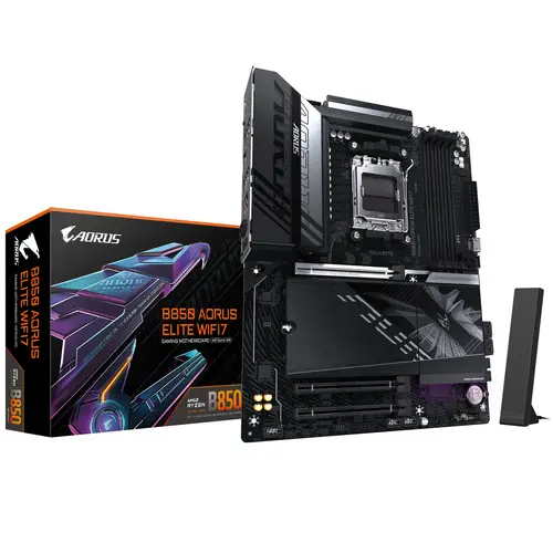 B850 AORUS ELITE WIFI7 Placa Base - Procesadores AMD Ryzen Serie 9000, VRM digital de 14+2+2 fases, hasta 8200MHz DDR5 (OC), 1xPCIe 5.0 + 2xPCIe 4.0 M.2, LAN 2.5, WIFI 7, USB 3.2 Gen 2x2 - Imagen 1