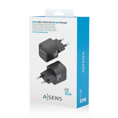 Cargador Gan 30W, 1xUSB-C PD3.0 QD4.0, Negro - Imagen 5