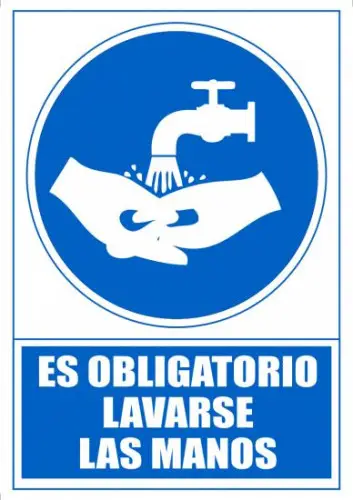 SEÑAL OBLIGATORIO LAVARSE LAS MANOS 210 X 297MM PVC AZUL ARCHIVO..