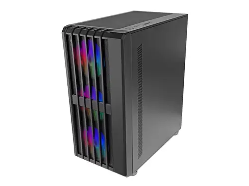 MC-VAULT, Caja Gaming ATX, 4x Ventiladores ARGB 120mm, Panel Frontal Mesh con Diseño Vertical, Ventana Lateral Cristal Templado, 3x Slots PCI Verticales, Semitorre PC Profesional, Negro - Imagen 2