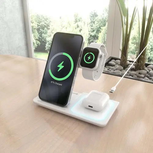 Cargador Inalambrico USB-C 3 En 1 De 15W Para Movil, Apple Watch, Ariculares Con Estuche De Carga, Blanco - Imagen 6