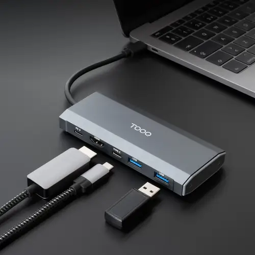 Caja externa para SSD M.2 NGFF/NVMe + HUB USB 3.2 Gen2 con 1xUSB-C/PD + 2xUSB-A + USB-C + HDMI, Gris - Imagen 5